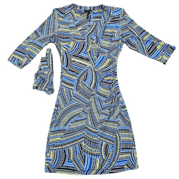 Stripe Patchwork Dress Stretch Surplice Size XS Laundry Shelli Segal Green Blue - Picture 8 of 8